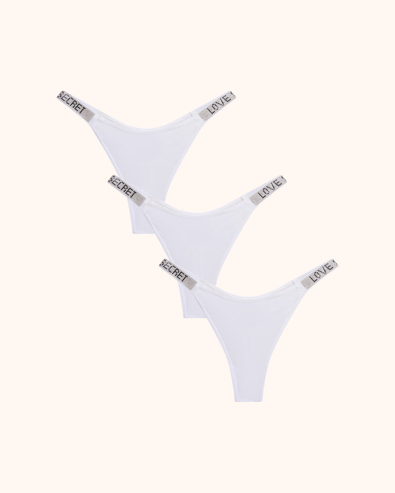 Womens Sexy Rhinestone Thongs 3-Pack