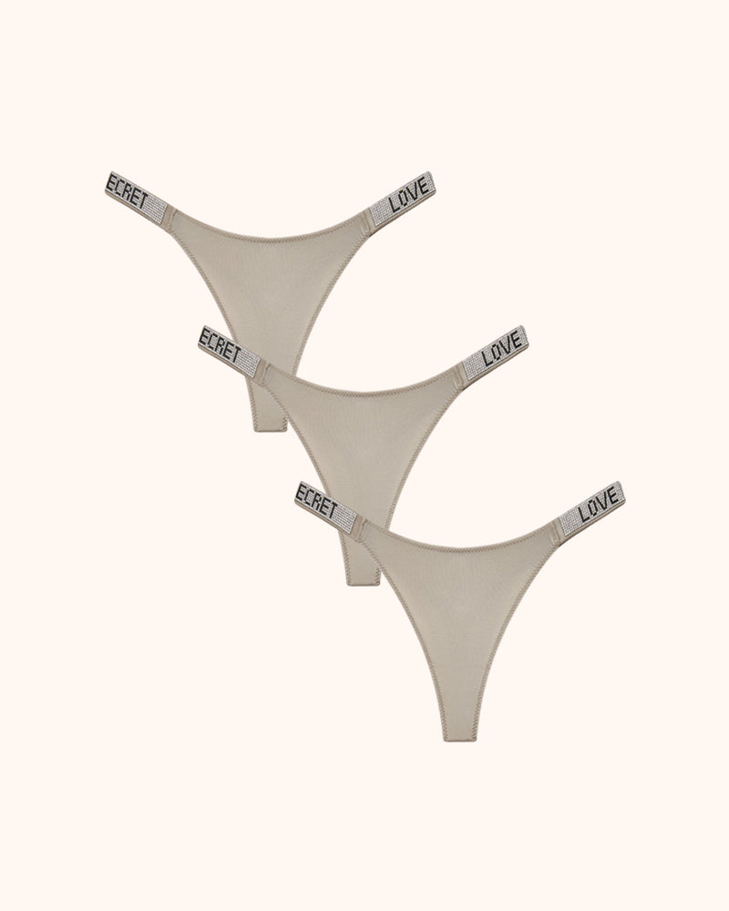 Womens Sexy Rhinestone Thongs 3-Pack
