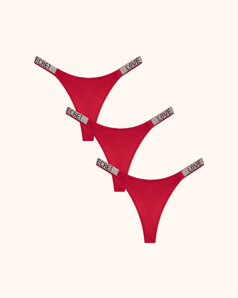 Womens Sexy Rhinestone Thongs 3-Pack