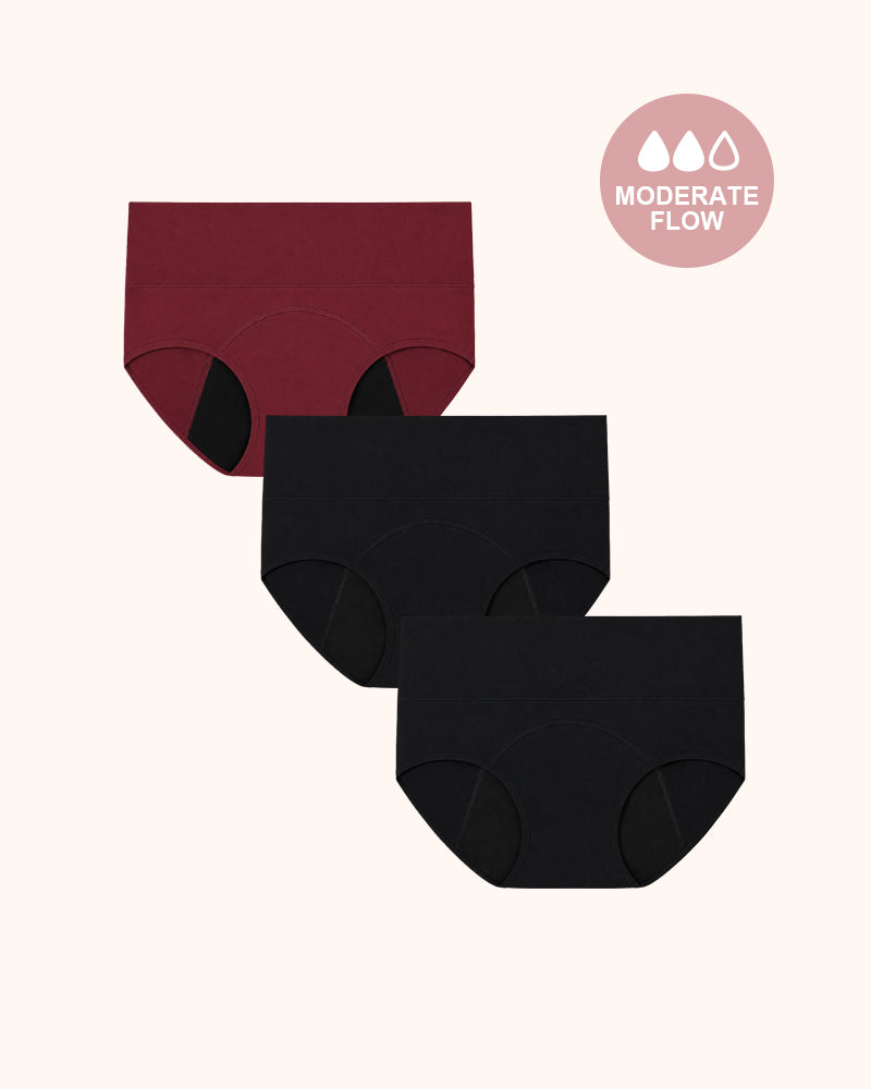 Leakproof High Waisted Menstrual Cotton Panties 3 Pack